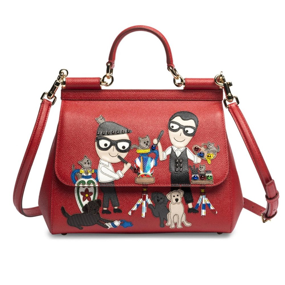 NWT Dolce and Gabbana Family red handmade Italian leather satchel handbag